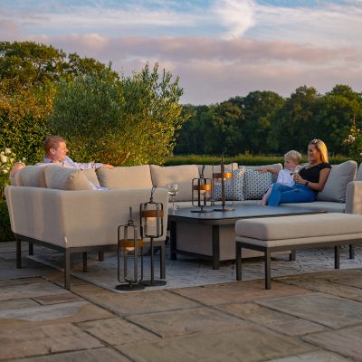 Garden ‘U’ Shaped Sofa Set – Rising Coffee/Dining Table – Oatmeal