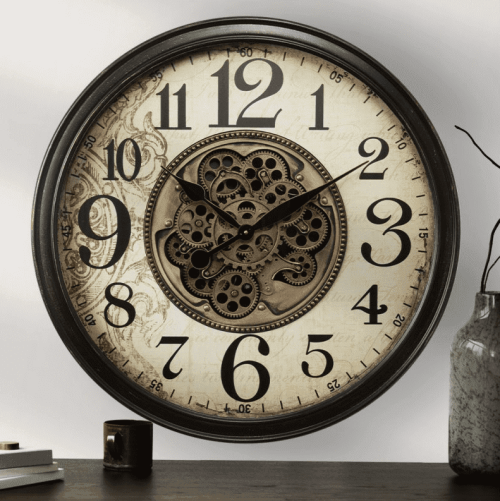 Wall Clock - Moving Cogs - Dark Gunmetal Finish - 66cm