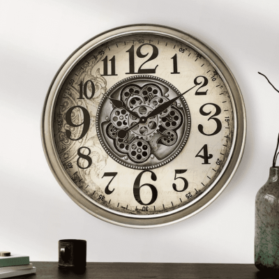 Wall Clock - Moving Cogs - Champagne Gold Finish - 66cm