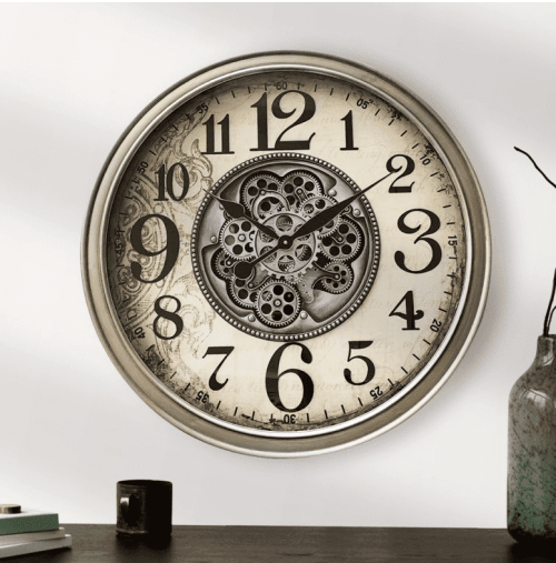 Wall Clock - Moving Cogs - Champagne Gold Finish - 66cm