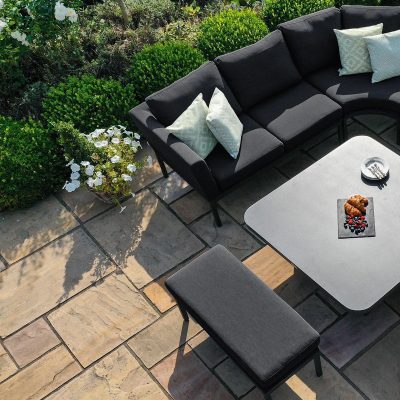 Garden ‘U’ Shaped Large Sofa Set – Rising Coffee/Dining Table – Charcoal Fabric