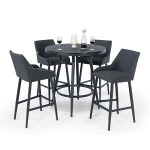 4 Seat Round High Garden Bar Set - Charcoal All Weather Fabric - Black Glass Top