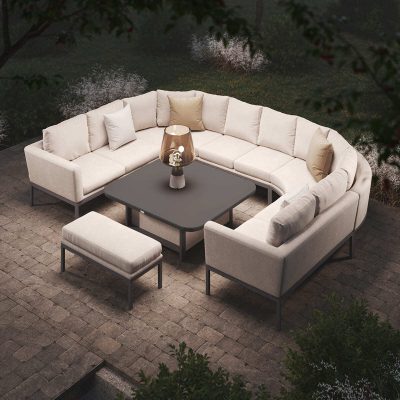 Garden ‘U’ Shaped Large Sofa Set – Rising Coffee/Dining Table – Oatmeal Fabric
