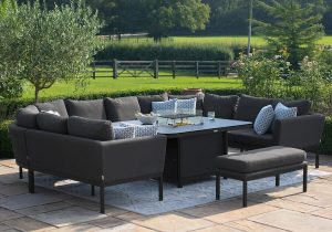 Garden 'U' Shaped Large Sofa Set - Rising Coffee/Dining Table - Charcoal Fabric