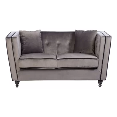 2 Seater Sofa – Plush Grey Velvet Finish – Black Legs