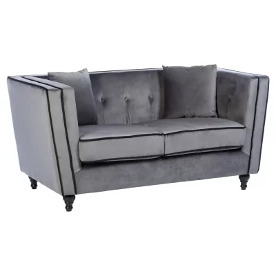 2 Seater Sofa - Plush Grey Velvet Finish - Black Legs