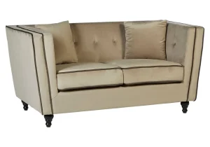 2 Seater Sofa - Plush Mink Velvet Finish - Black Legs