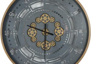 Wall Clock - Gold Moving Cogs - Champagne Gold & Grey Finish - 75cm