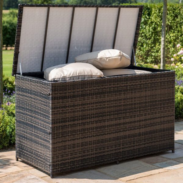 Garden Curved Sofa Set - Rising Table - Taupe Cushions - Brown Weave