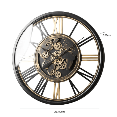 Wall Clock Glass Fronted Skeleton Design