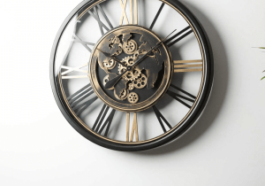 Wall Clock Glass Fronted Skeleton Design