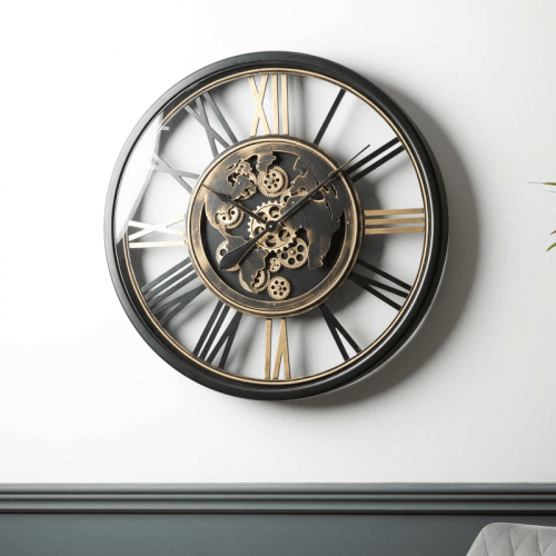 Wall Clock Glass Fronted Skeleton Design