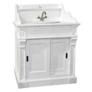 Sink Unit - Oak White Painted Single Vanity Unit - Marble Top