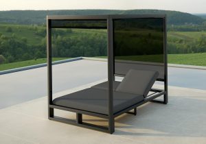Double Cabana Sun Lounger Set - All Weather Fabric - Charcoal