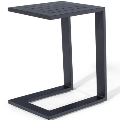Sun Lounger Side Table – Slatted Top – Black Metal Finish