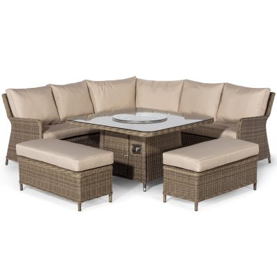Garden Corner Sofa Dining Set – Inset Fire Pit – Natural Weave