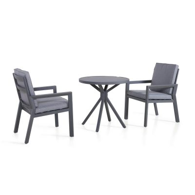2 Seat Bistro Set – Round Table – 2 Chairs – Metal Finish – Grey
