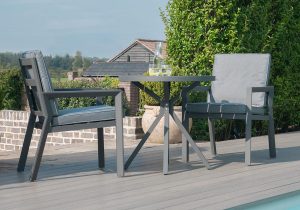 2 Seat Bistro Set - Round Table - 2 Chairs - Metal Finish - Grey