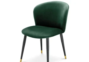 Dining Chair - Black & Gold Tipped Legs - Dark Green Velvet
