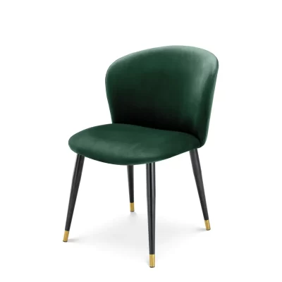 Dining Chair - Black & Gold Tipped Legs - Dark Green Velvet