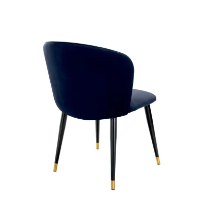 Dining Chair – Black & Gold Tipped Legs – Midnight Blue Velvet