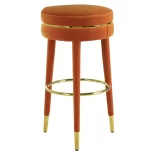 Bar Stool - Gold Trim - Burnt Orange Velvet Fabric