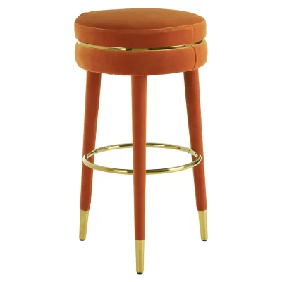 Bar Stool – Gold Trim – Burnt Orange Velvet Fabric