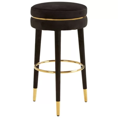 Bar Stool Gold Trim black velvet
