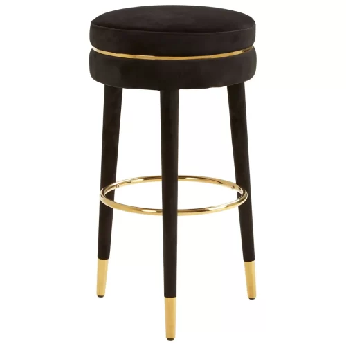 Bar Stool Gold Trim black velvet