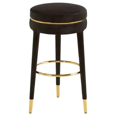 Bar Stool – Gold Trim – Black Velvet Fabric
