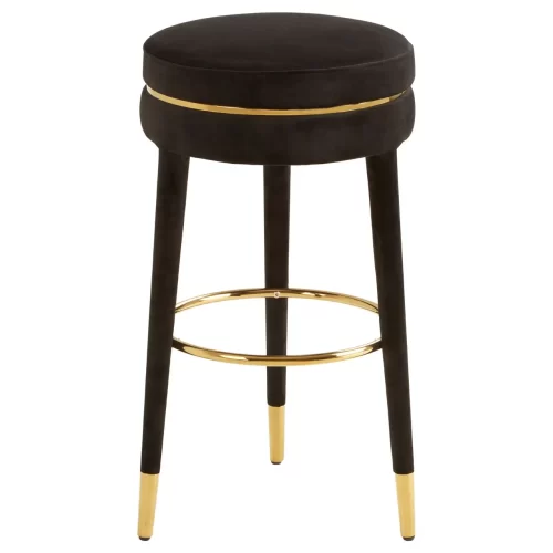 Bar Stool – Gold Trim – Black Velvet Fabric