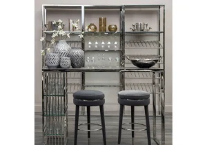 Bar Stool - Grey Velvet Legs - Chrome Trim - Grey Velvet Fabric