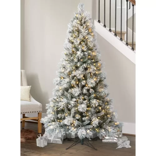 6.6ft Slim Flocked Christmas Tree - Artificial Pre-Lit 500 LED Lights