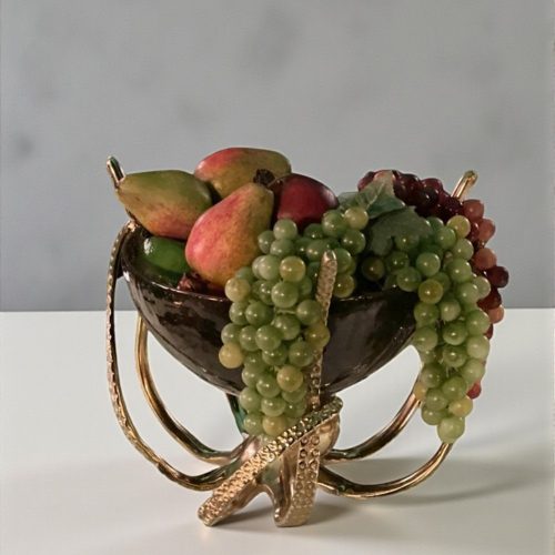 Octopus Design Wine Cooler - Gold Base - Black Glass Bowl