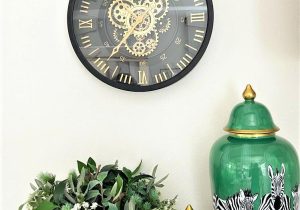 Wall Clock - Moving Cogs - Black & Gold