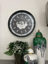 Wall Clock - Moving Cogs - Black & Silver