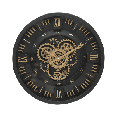 Wall Clock – Moving Cogs – Black & Gold