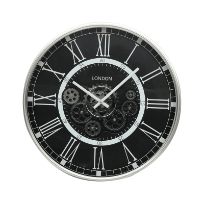 Wall Clock – Moving Cogs – Grey & Black