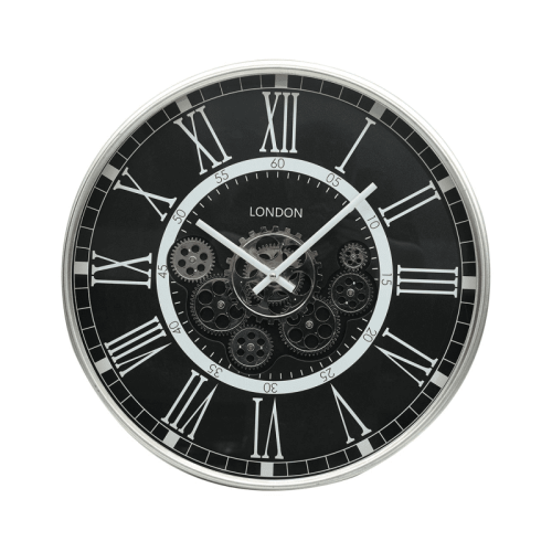 Round Wall Clock with Antique Grey & Black Finish