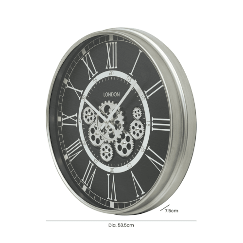 Wall Clock - Moving Cogs - Black Finish