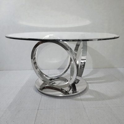 Chrome Base Round Glass Top Dining Table – 150cm