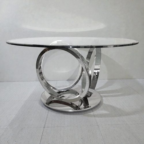 Chrome Base Round Glass Top Dining Table – 150cm