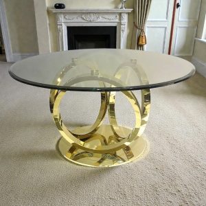 Brass Base Round Glass Top Dining Table - 150cm