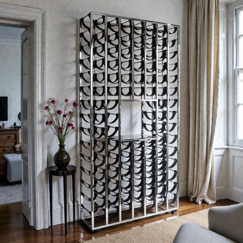 15 Layer Wine Rack - 101 Bottles - Chrome & Leather Finish