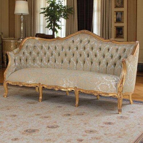 3 Seater Sofa Silk Fabric – Antique Gilt