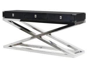 Console Table Chrome Edged - 3 Drawers - Dorchester Black Range