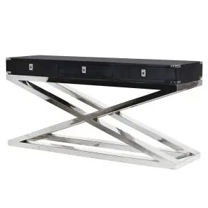 Console Table Chrome Edged - 3 Drawers - Dorchester Black Range