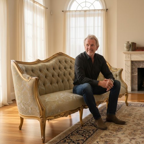 2 Seater Sofa Silk Fabric – Antique Gilt