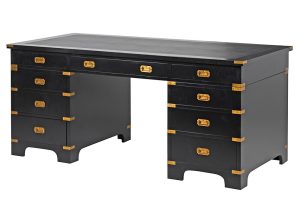 Office Desk Satin Black & Brass Finish - 9 Drawers - Dorchester Black Range