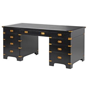 Office Desk Satin Black & Brass Finish - 9 Drawers - Dorchester Black Range